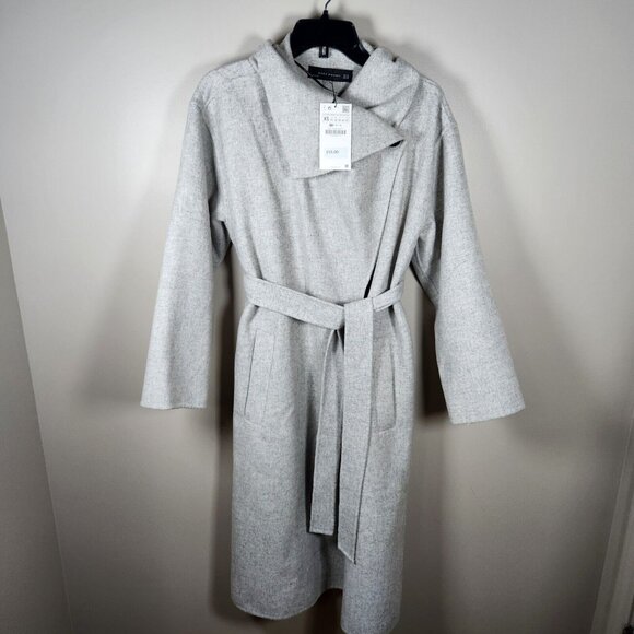 Zara Jackets & Blazers - Zara Womens Wool Neutral Wrap Coat Size XS Gray Minimalist Old Money Office